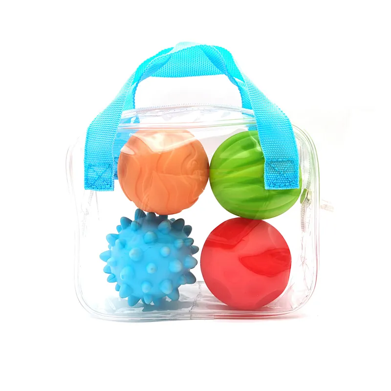 bath toy baby soft squeaky massage ball bath toy with small plastic PVC massage ball squirt water shower bath toy figures for kids OEM wholesale bath toys