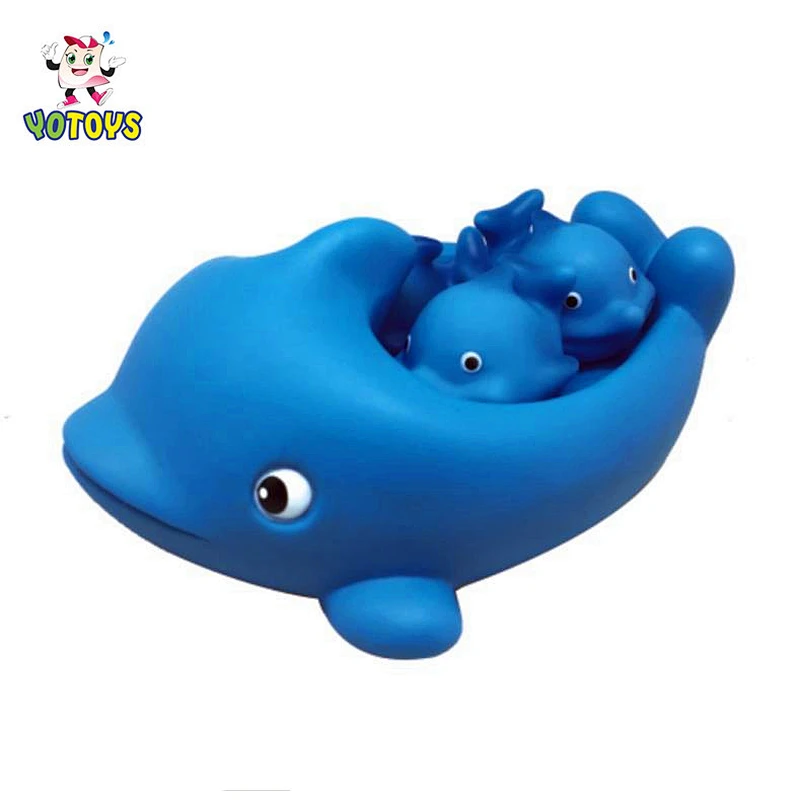 bathtub dog toy floating animal family bath toy with vinyl rubber dolphin, crocodile and animal family squeaky bath toy set for kids OEM wholesale bath toys