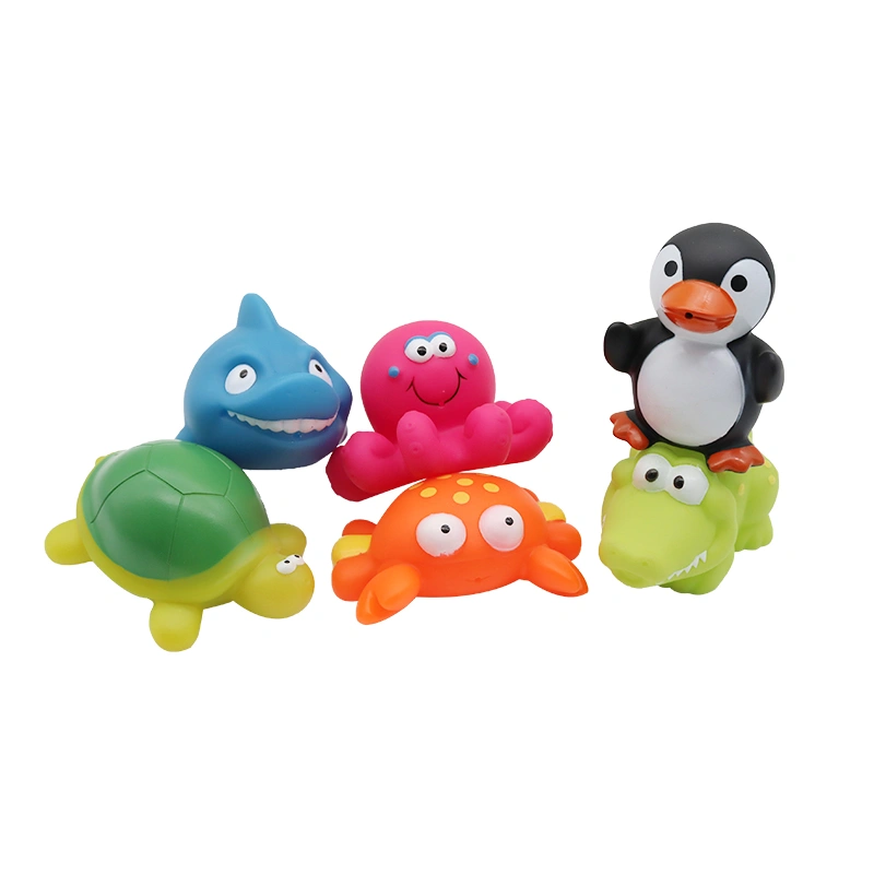 Bath squirter toys fishing game set with sea animal penguin dinosaur and frog vinyl bath toys for kids