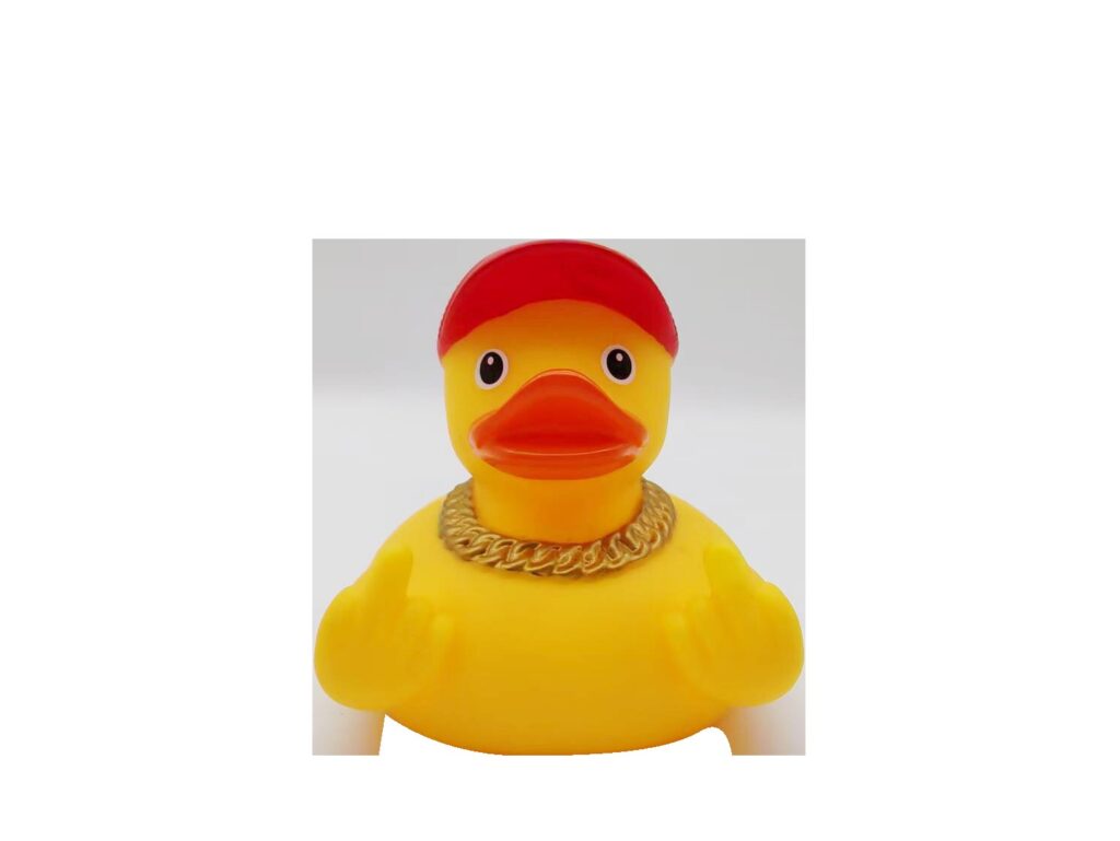 hip hop rubber duck bath toy with gold chain and red cap - YOTOYS wholesale OEM
