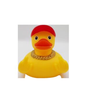 hip hop rubber duck bath toy with gold chain and red cap - YOTOYS wholesale OEM